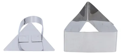 Imagen del producto de Molde para mousse en forma de anillo, de acero inoxidable. Ideal para postres, pasteles, ensaladas y repostería. Herramienta para hornear. Forma triangular: 4 x 7 cm