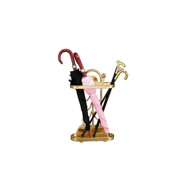 Zdjęcie produktu dla Miniaturowy metalowy stojak na parasole, zdobiony złotem, wraz z parasolami i trzonkami