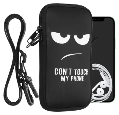 Produktbild von kwmobile Handytasche für Smartphones XXL - 7" - Neopren Handy Hülle Weiß Schwarz - Handy Tasche mit Kette 17,7 x 8,5 cm Innenmaße - Don't touch my