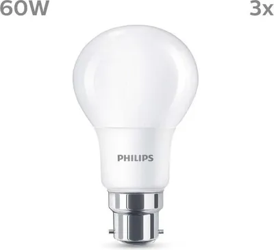 Obrázek produktu pro LED žárovka Philips, 60 W, patice B22, teplá bílá, matná, nestmívatelná, balení po 3 ks