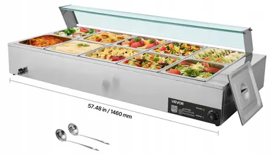 Zdjęcie produktu dla Komercyjny Podgrzewacz Do Żywności 10 Pojemników Bemary Szklana Pokrywa