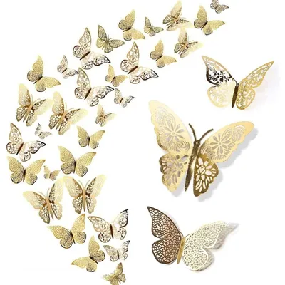 36 3D-Schmetterlinge Gold Metallic – Wanddekoration