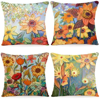 Obrázok produktu pre Sada 4 obliečok na vankúše Unyqoos ® s akvarelovým kvetinovým motívom pre interiér aj exteriér, 40 x 40 cm
