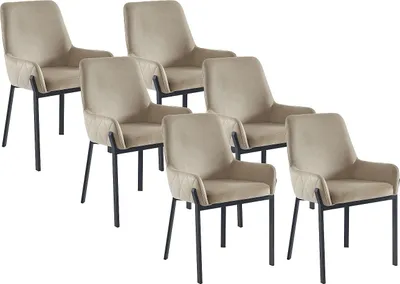 Produktbild von 6er Set Stühle mit Armlehnen aus Velours und Metall - Farbe Beige - CAROLONA by Pascal Morabito