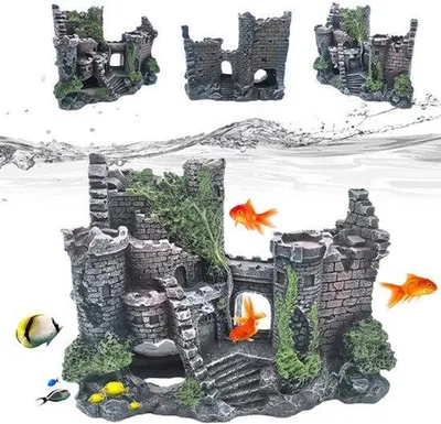 Produktbild von Große Aquarium Dekoration: Ornamente Harz Schlitz Dekorationen, klassische Burg Zubehör Aquarium Zubehör Polyresin Landschaft für Fische, Garnelen, Schildkröte (Schloss)