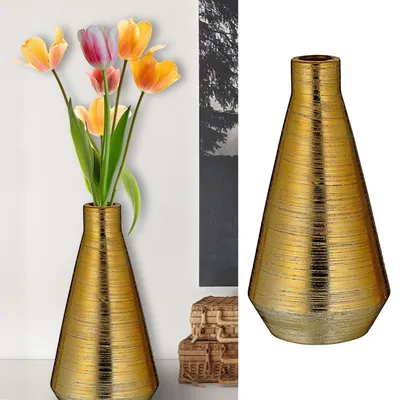 Productafbeelding van Gouden Steengoed Bloemenvaas 14x28 cm