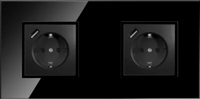 Produktbild von 2-fach Steckdose + USB Schwarz Komplett mit Glasrahmen Schuko 230V QUADRA