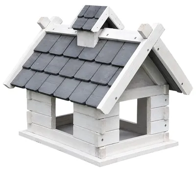 Produktbild von Vogelhaus Vogelfutterhaus aus Fichtenholz mit Anflugsteg und Einflugöffnungen 44x34x37 cm, ohne Ständer, Weiß/Grau