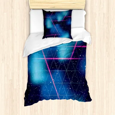 Produktbild von ABAKUHAUS Navy und Blush Mantele, retrofuturistic, Milbensicher Allergiker geeignet mit Kissenbezügen, 135 cm x 200 cm - 80 x 80 cm, Indigo Blue Hot Pink