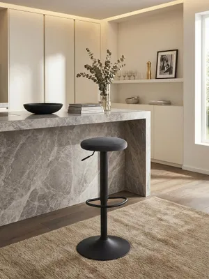 Produktbild von Barhocker Samt Dunkelgrau Hocker ohne Lehne 58 - 79 cm, Küchenhocker Stoff / Metall 100kg, Design Barstuhl Tresenhocker Drehbar Bistrohocker