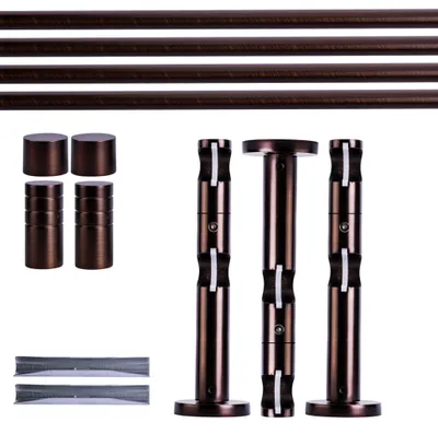 Produktbild von Gardinenstange Set, 2-läufig, ⌀ 19 mm, 360 cm, rot-bronze + Wand, Rillen-Kappe Komplettset mit Halterungen & Endstücke, Vorhangstange in Silber, Rot-Bronze & Anthrazit, 120–400cm, Eisen, Aluminum Victoria M.