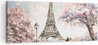 Produktbild von Bild auf Leinwand - Leinwandbild - Bäume Eiffle Paar Frankreich - 120x50cm - Wand Bild - Wanddeko - Leinwanddruck - Bilder - Kunstdruck - Wanddekoration - Leinwand bilder - Wandkunst - AB120x50-3147