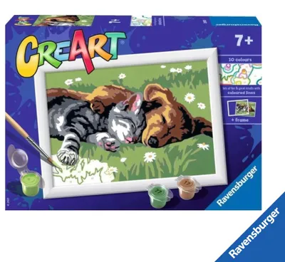 Produktbild von Ravensburger CreArt Malset Schlafendes Kätzchen und Hündchen