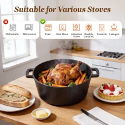 Immagine prodotto di Teglia in ghisa Dutch Oven - Smaltata - Set con cestino di lievitazione - Per cuocere il pane - Grigio chiaro