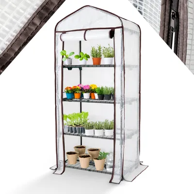 Produktbild von AREBOS Foliengewächshaus 70x50x158 cm | 4 Etagen mit Regalen | Premium