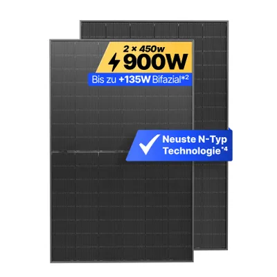 Produktbild von Solakon® Solarmodul 450W Bifazial Glas-Glas N-Type – Black Frame PV Modul 40V für Balkonkraftwerk (2 Stück)