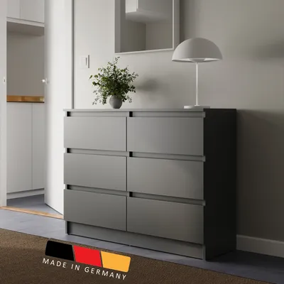 Produktbild von Home Collective Kommode mit 6 Schubladen Kommode Holz Schrank Kommode mit Schubladen, Sideboard, Highboard für Schlafzimmer Wohnzimmer Flur Büro Organizer | 95 cm Breite | Anthrazit