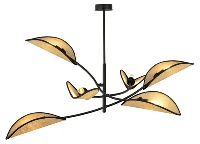 Immagine prodotto di Lampada a sospensione Lotus in acciaio nero e rattan