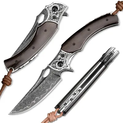 Produktbild von HARAHU NI-26664 Damast Jagd Klappmesser - Dunkelbraun KP26664