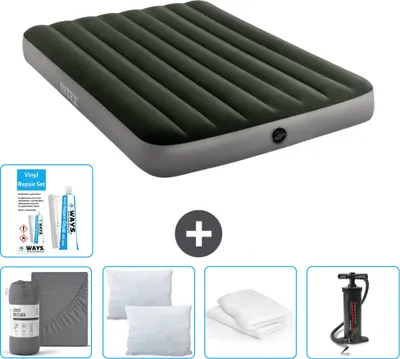Produktbild von Intex Airbed – Doppelbett – 137 x 191 x 25 cm – Grün – Im Lieferumfang enthalten Spannbettuch - Küssen - Pumpe - Reperaturset en Kissenschutz