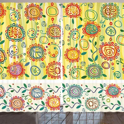 Produktbild von ARANDE Ethnisch Gardine, Floral Flower Oriental Design mit Kreisen Dots Blätter Abstract Artwork Bild drucken, 280 x 175 cm, Mehrfarbig