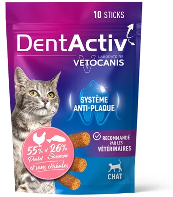 Immagine prodotto di DentActiv - 10 stick - VETOCANIS - Prodotti per l'igiene dentale al gusto di salmone per gatti