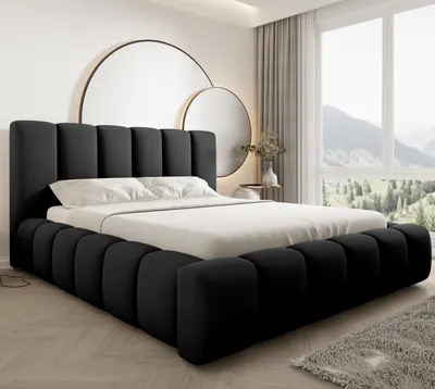 Produktbild von Boston Polsterbett 160x200 cm Schwarz – Velluto Samtbezug, Bettkasten, hochklappbarer Lattenrost mit Gasdruckfedern, Modernes Designerbett