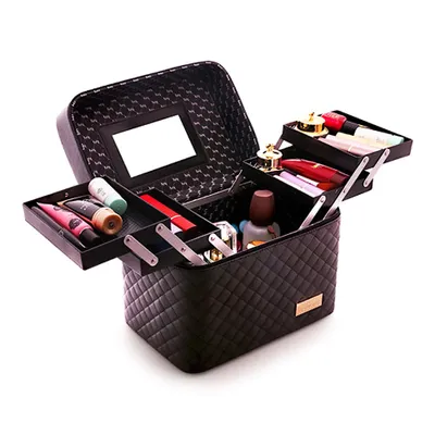 Produktbild von Confibel kozmetický kufrík - skladací - 5 priehradiek - so zrkadlom - čierny