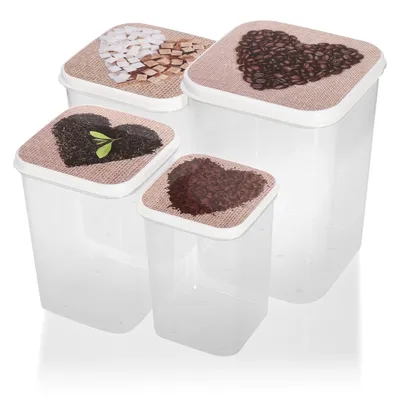4-teiliges Vorratsdosen-Set mit Deckel, transparent, stapelbar
