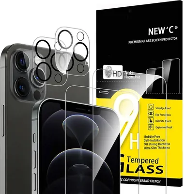 Immagine prodotto di NUOVO'C iPhone 12 Pro Max vetro protettivo blindato e vetro protettivo della fotocamera set di 4