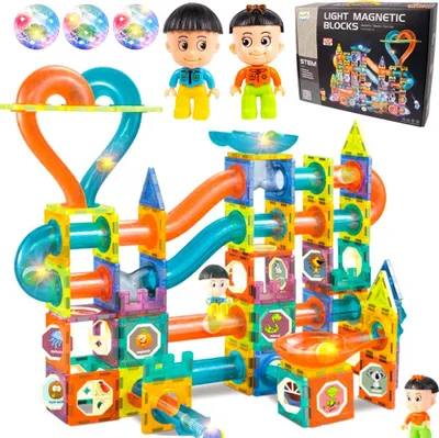 Produktbild von Malplay Konstruktionsspielzeug Magnetklötze 3D Kugelbahn Luminous LED Ball Track 202 El. Geschenk ab 3 Jahren