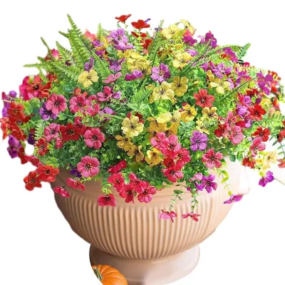 Produktbild von 12 künstliche Blumenbündel für den Außenbereich, mehrfarbige Prunkwinde mit Eukalyptus, UV-beständige Kunstseidenblumen für Frühling und Sommer, ideal für Pflanzgefäße, Veranda, Terrasse und Garten.