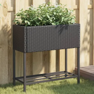 Produktbild von Design Hochbeete mit Ablage 2 Stk. Schwarz 70x28x70 cm Poly Rattan, Gabionen 2024 Neu