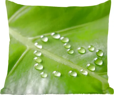 Produktbild von MuchoWow® Zierkissen Sofakissen Wohnzimmer Dekokissen 40x40 cm Foto eines botanischen Blattes mit Wassertropfen in Form eines Herzens - Foto Kissen - Schlafzimmer Dekoration