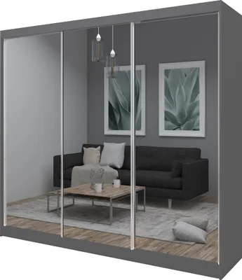 Produktbild von 240 cm Kleiderschrank Darix mit Spiegel inklusive 3 Schiebetüren Schwebetürenschrank (Farbe: graphit)