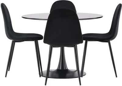 Produktbild von Glade Essgruppe Tisch schwarz und 4 Polar Stühle schwarz.
