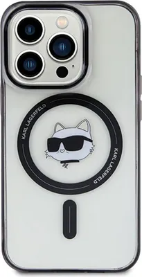 Obrázok produktu pre KARL LAGERFELD Tvrdé puzdro MagSafe s hlavičkou Choupette pre iPhone 15 Pro 6,1 palca, priehľadné, KLHMP15LHCHNOTK