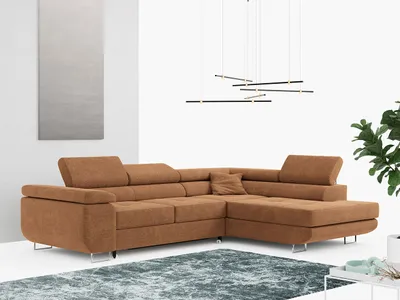 Produktbild von Ecksofa L-Form Couch mit Schlaffunktion und Verstellbare Kopfstützen - GUSTAW - Orange - Rechts