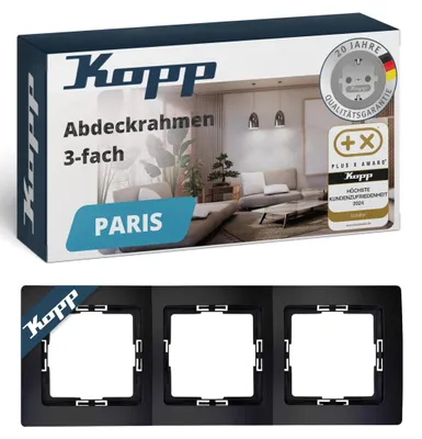 Produktbild von Abdeckrahmen 3-fach Kopp PARIS Matt-Schwarz 8.3x22.5cm Steckdosen Schalter