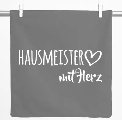Produktbild von Huuraa Kissenbezug Hausmeister mit Herz 40x40cm Steel Grey Baumwolle Dekokissenbezug Geschenkidee