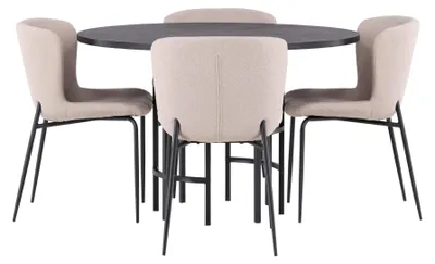 Produktbild von Copenhagen Essgruppe Esstisch schwarz 4 Stühle Bouclé beige.