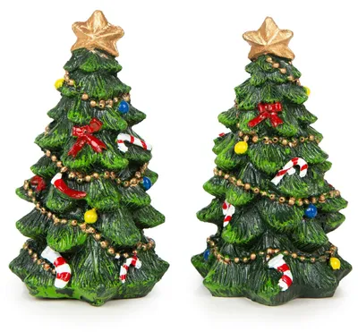 Produktbild von 2 Tannenbaum Figuren - künstliche Weihnachtsbäume 11 cm grün