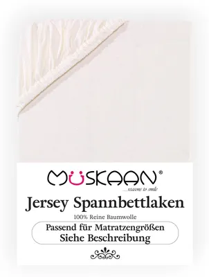Produktbild von Müskaan Jersey Spannbettlaken 90x200cm - 100x200cm natur bis 22cm Matratzenhöhe Gummizug Bettlaken 100% Baumwolle