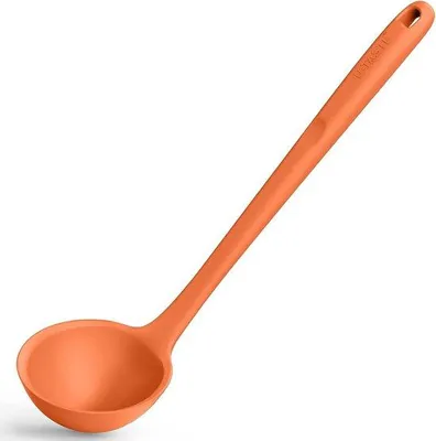 Produktbild von Unyqoos® Silikon-Suppenkelle 34 cm – hitzebeständig bis 315 °C, BPA-frei, nahtlose Gummi-Antihaftschicht, tiefe Servierkelle für Suppen, Saucen & Eintöpfe, Orange