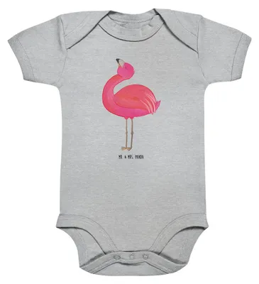 Produktbild von Mr. & Mrs. Panda Strampler Baby Flamingo Stolz 12. - 18. Monat - Heather Grey - Geschenk, Mama, Einteiler, overall, Rosa, Tochter, babykleidung body, Babybody