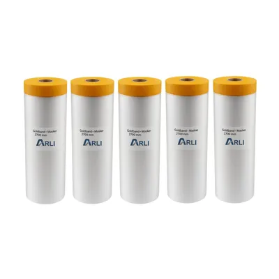 Produktbild von ARLI 5x Goldband Masker 2700 mm x 16 m Abdeckfolie mit Klebeband Malerfolie Transparent Baufolie Tape