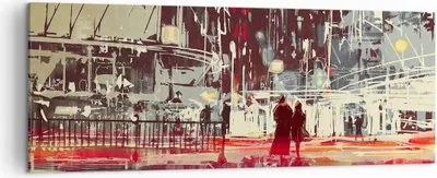 Produktbild von Bild auf Leinwand - Leinwandbild - Stadt Straße Nacht - 140x50cm - Wand Bild - Wanddeko - Leinwanddruck - Bilder - Kunstdruck - Wanddekoration - Leinwand bilder - Wandkunst - AB140x50-3780