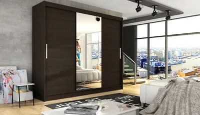 Obrázok produktu pre Priestranná šatníková skriňa so zrkadlom Asta - šírka 250 cm, čoko
