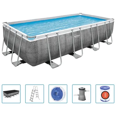 Image de Power Steel™ Frame Pool Kit complet, rectangulaire, avec pompe de filtration, échelle de sécurité & bâche 488 x 244 x 122 cm, Piscine, Natation, Piscines