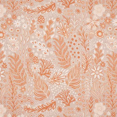 Produktbild von Dekostoff Meterware Baumwolle Digitaldr. Blätter Blumen beige orange